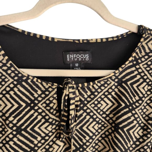 En Focus Dress 12 Brown Black Geometric Print Women's Short 3/4 Sleeve Lined - Picture 4 of 9